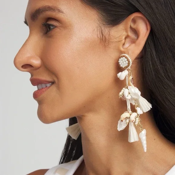 CHICO’S No Droop® Shell & Raffia Earrings - Picture 2 of 5